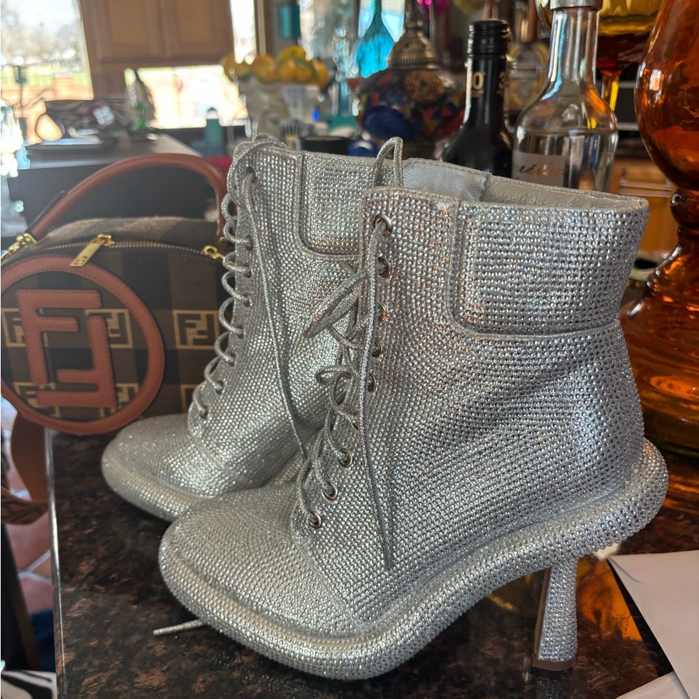 AKIRA Glittering Silver Heeled Boots
